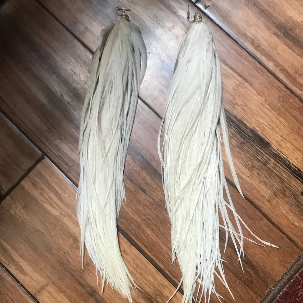 SOLD Beautiful Creme Pheasant Feather Earrings